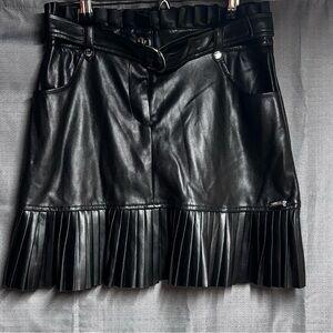 Guess Jet Black Goth PU (Faux) Leather pleated Midi Skirt